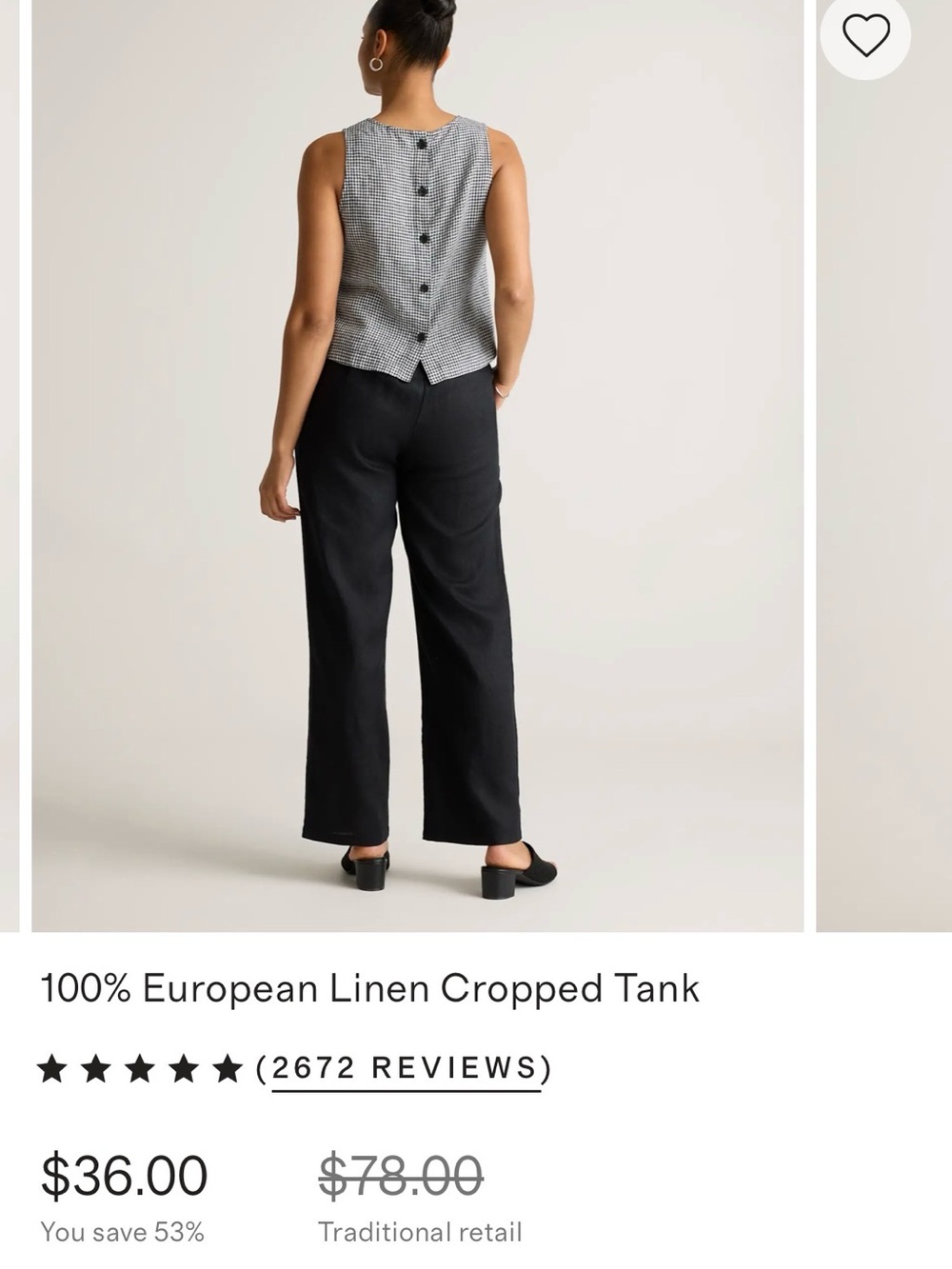 Quince Black & White Gingham Cropped Linen Tank